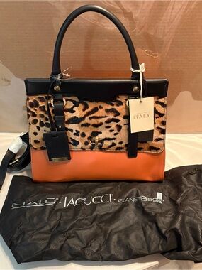 Italian Leopard-Print and Orange Satchel by NALU IACUCCI